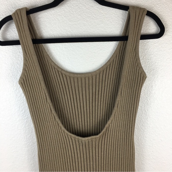 Open Edit Women's Tan Rib Tank Midi Stretch Knit Dress No Size Tag - Picture 4 of 13